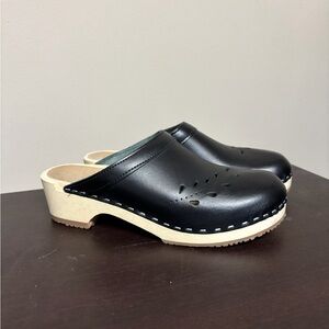 Verka Leather Swedish Made Wooden Scandinavian Style Clogs Size EU 40